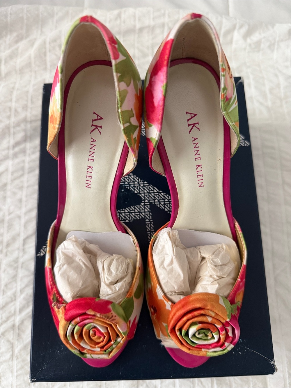 Anne Klein Floral Peep-Toe Pumps in Pink & Multicolor